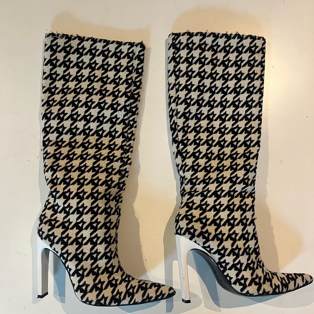 AREA virgin wool and leather houndstooth boots